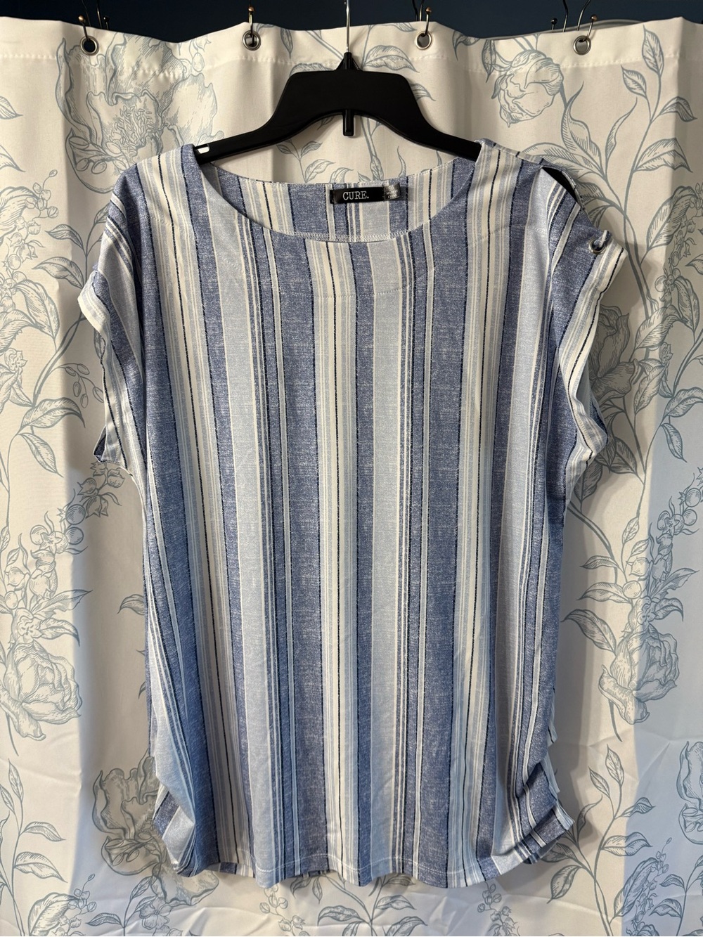 Blue & White Striped Short Sleeve Top Like New